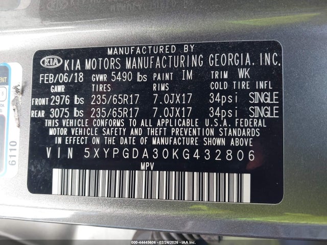 Продаж на аукціоні авто 2019 Kia Sorento 2.4l Lx, vin: 5XYPGDA30KG432806, номер лоту: 44445606