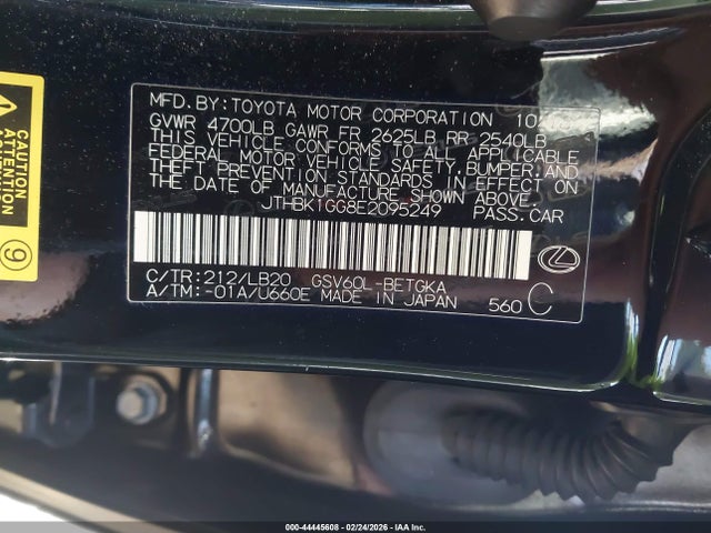 44445608 :رقم المزاد ، JTHBK1GG8E2095249 vin ، 2014 Lexus Es 350 مزاد بيع