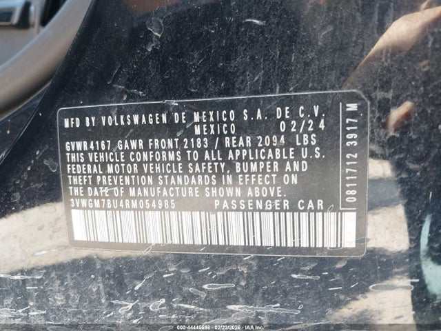 44445646 :رقم المزاد ، 3VWGM7BU4RM054985 vin ، 2024 Volkswagen Jetta 1.5t Sel مزاد بيع
