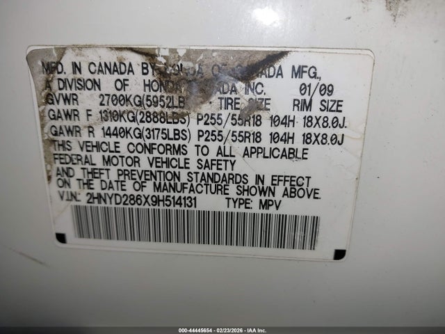 Продаж на аукціоні авто 2009 Acura Mdx Technology Package, vin: 2HNYD286X9H514131, номер лоту: 44445654