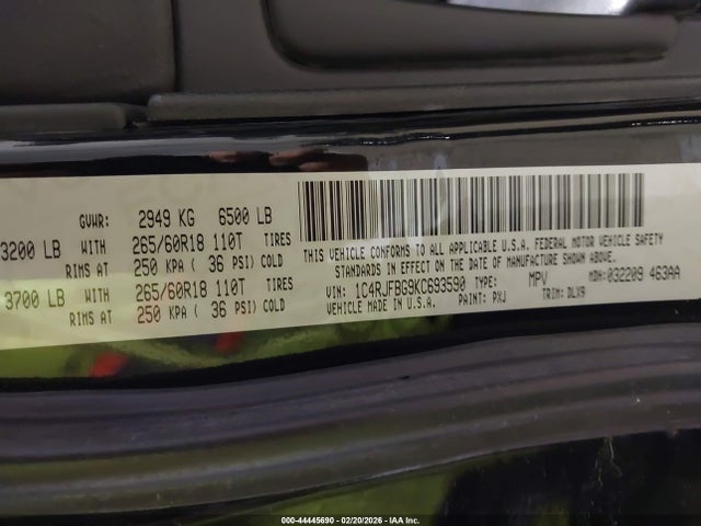 1C4RJFBG9KC693590 Jeep Grand Cherokee Limited 4x4