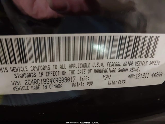 Продажа на аукционе авто 2019 Chrysler Pacifica Touring L, vin: 2C4RC1BG4KR609017, номер лота: 44445694