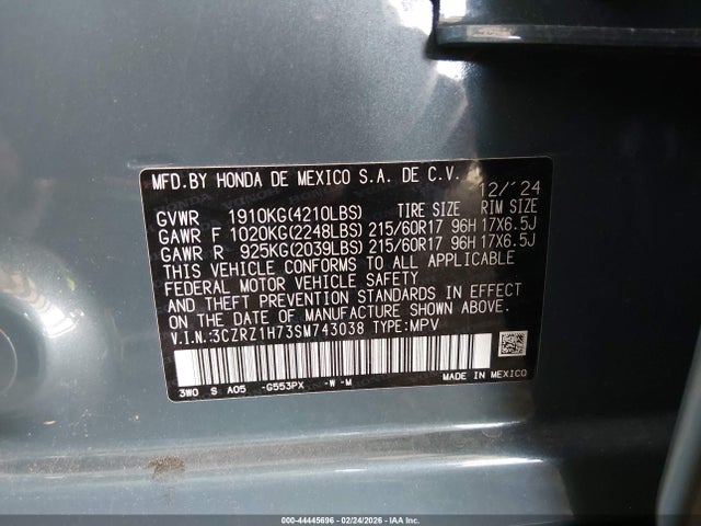3CZRZ1H73SM743038 Honda Hr-v 2wd Ex-l
