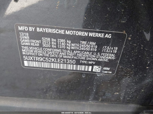 5UXTR9C52KLE21350 BMW X3 Xdrive30i