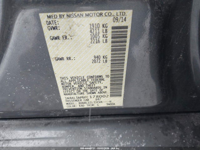 1N4AL3AP6FC178002 Nissan Altima 2.5 Sv