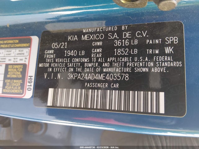 3KPA24AD4ME403578 KIA RIO S