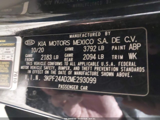 Продажа на аукционе авто 2021 Kia Forte Lxs, vin: 3KPF24AD2ME293099, номер лота: 44445750