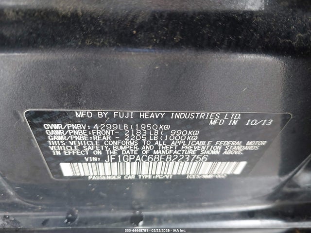 44445751 :رقم المزاد ، JF1GPAC68E8223756 vin ، 2014 Subaru Impreza 2.0i Premium مزاد بيع