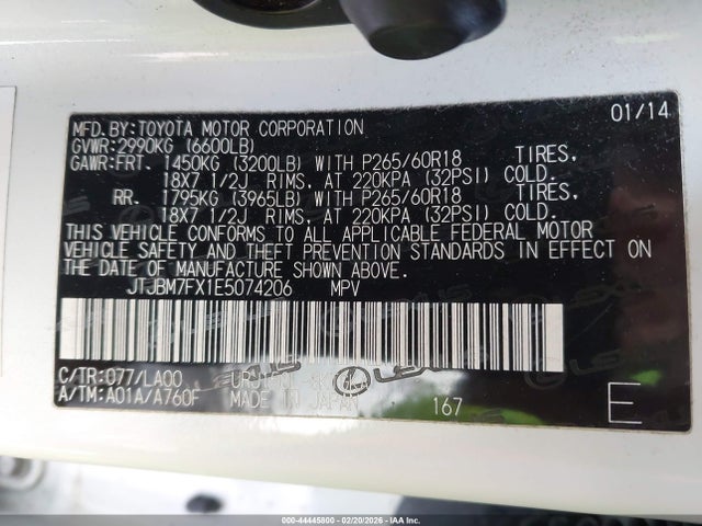 Продажа на аукционе авто 2014 Lexus Gx 460, vin: JTJBM7FX1E5074206, номер лота: 44445800