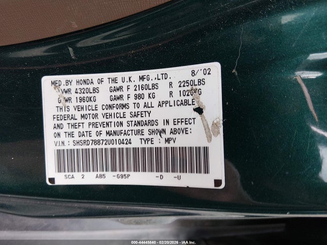 2002 HONDA CR-V SHSRD78872U010424 Photo 8