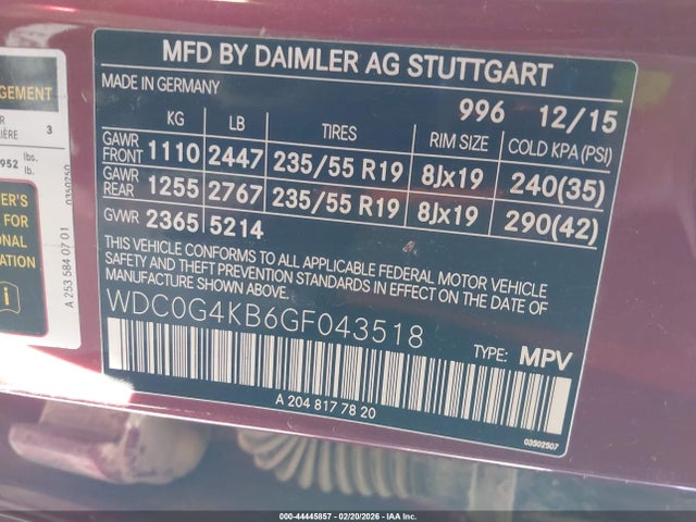 Продаж на аукціоні авто 2016 Mercedes-benz Glc 300 4matic, vin: WDC0G4KB6GF043518, номер лоту: 44445857