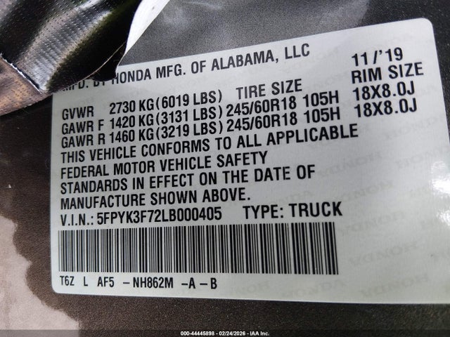 2020 HONDA RIDGELINE 5FPYK3F72LB000405 Photo 8