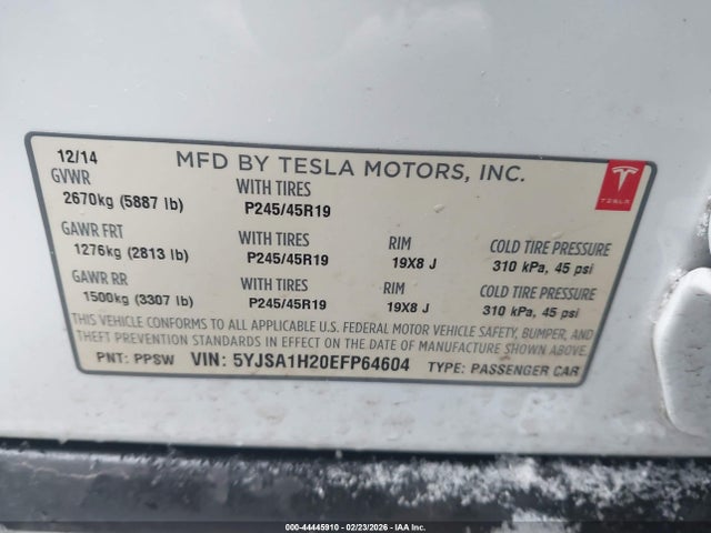 Aukcja sprzedaży 2014 Tesla Model S P85d, vin: 5YJSA1H20EFP64604, numer aukcji: 44445910