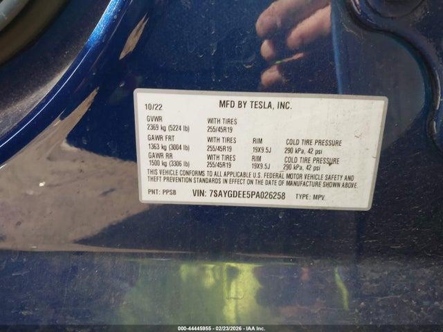 Продаж на аукціоні авто 2023 Tesla Model Y Awd/long Range Dual Motor All-wheel Drive, vin: 7SAYGDEE5PA026258, номер лоту: 44445955