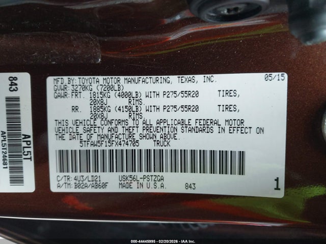 5TFAW5F15FX474705 Toyota Tundra 1794 5.7l V8