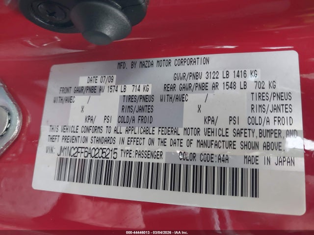 Продаж на аукціоні авто 2010 Mazda Mx-5 Miata Grand Touring, vin: JM1NC2FF6A0205215, номер лоту: 44446013
