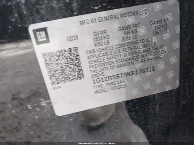 Aukcja sprzedaży 2019 Chevrolet Malibu 1ls, vin: 1G1ZB5ST0KF176318, numer aukcji: 44446025