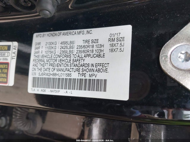 5J6RW2H88HL011585 Honda Cr-v Ex-l/ex-l Navi