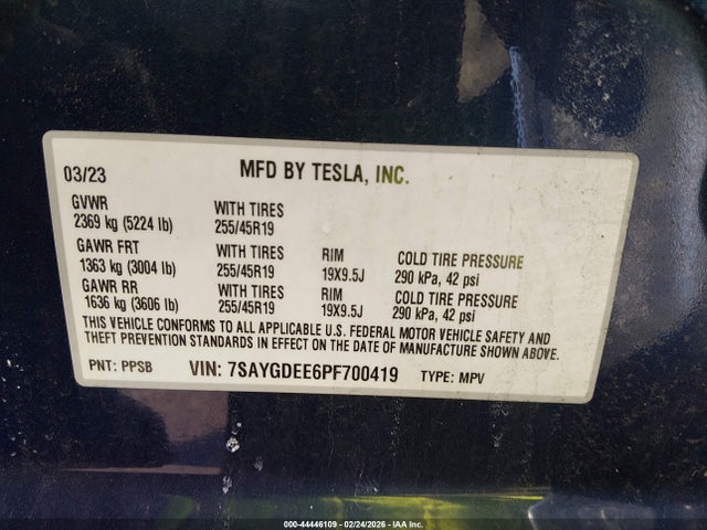 44446109 :رقم المزاد ، 7SAYGDEE6PF700419 vin ، 2023 Tesla Model Y Awd/long Range Dual Motor All-wheel Drive مزاد بيع