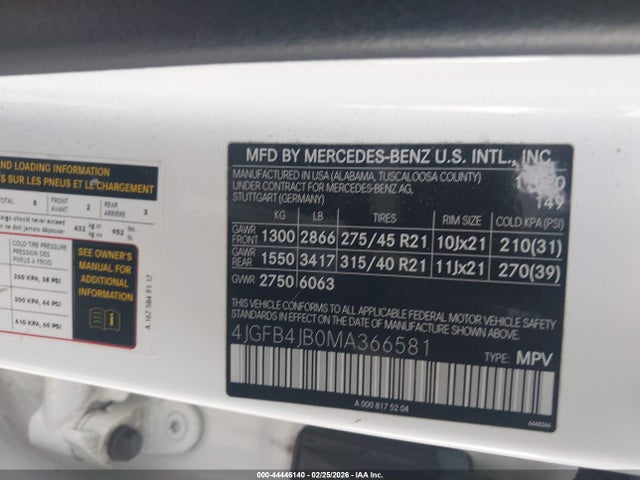Aukcja sprzedaży 2021 Mercedes-benz Gle 350, vin: 4JGFB4JB0MA366581, numer aukcji: 44446140