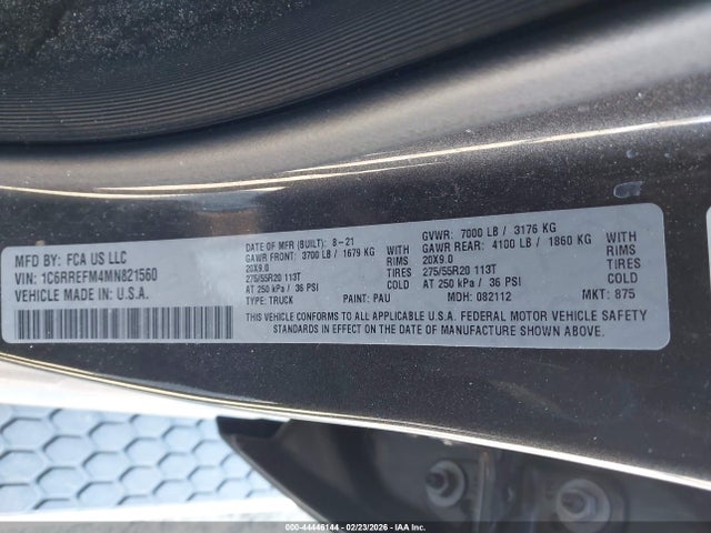 Продажа на аукционе авто 2021 Ram 1500 Big Horn  4x2 5'7 Box, vin: 1C6RREFM4MN821560, номер лота: 44446144