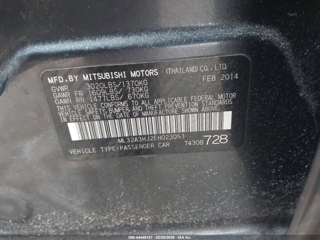 Продаж на аукціоні авто 2014 Mitsubishi Mirage De, vin: ML32A3HJ2EH023053, номер лоту: 44446157