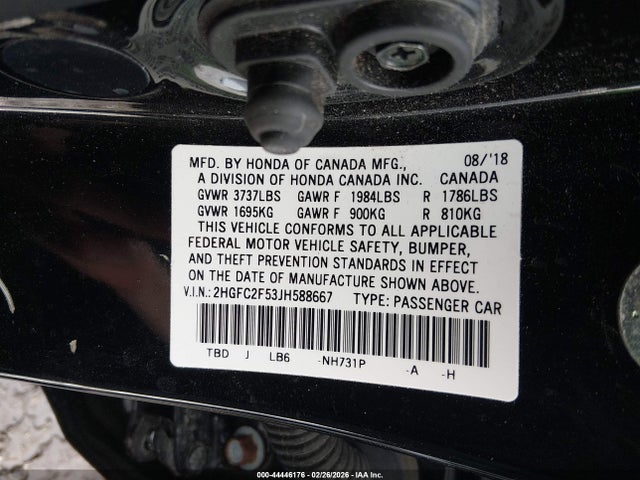 Honda Civic Lx 2018 2HGFC2F53JH588667 Image 9