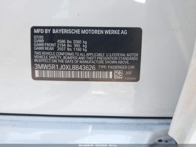 Продажа на аукционе авто 2020 Bmw 330i, vin: 3MW5R1J0XL8B43626, номер лота: 44446185