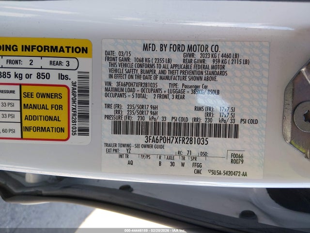 Ford FUSION SE 2015 3FA6P0H7XFR281035 Image 9