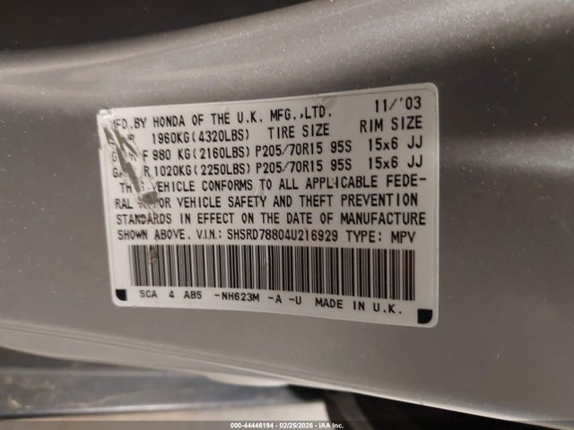 2004 HONDA CR-V SHSRD78804U216929 Photo 8