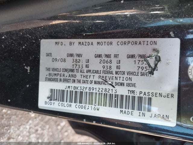 Aukcja sprzedaży 2009 Mazda Mazda3 I, vin: JM1BK32F891228213, numer aukcji: 44446217
