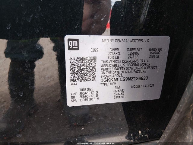Aukcja sprzedaży 2022 Gmc Acadia Awd At4, vin: 1GKKNLLS9NZ126633, numer aukcji: 44446255