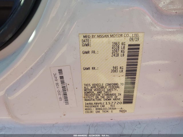 1N4BL4BV4LC157720 Nissan Altima S Fwd