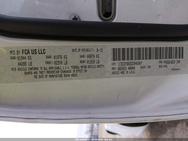 2016 Dodge Dart Sxt მანქანა იყიდება აუქციონზე, vin: 1C3CDFBB3GD540307, აუქციონის ნომერი: 44446272