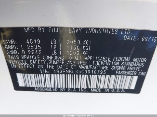 Subaru Legacy 2.5i Limited 2016 4S3BNBL65G3010795 Image 9