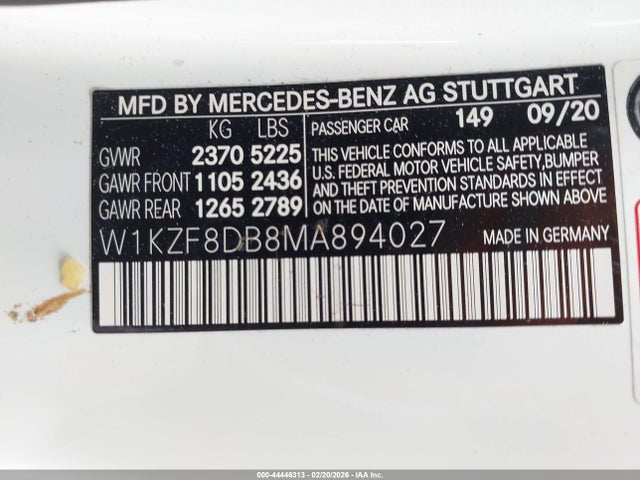 44446313 :رقم المزاد ، W1KZF8DB8MA894027 vin ، 2021 Mercedes-benz E 350 مزاد بيع