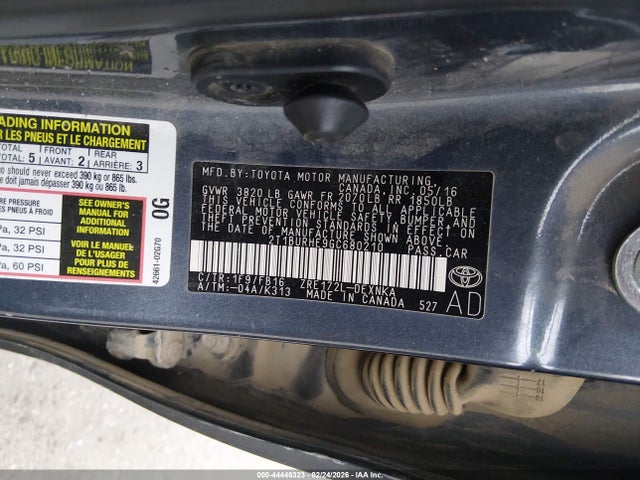 2T1BURHE9GC680210 Toyota COROLLA LE