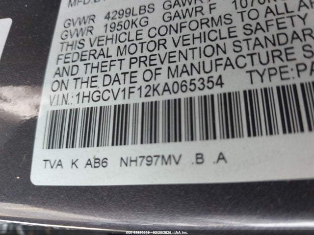 1HGCV1F12KA065354 Honda ACCORD LX