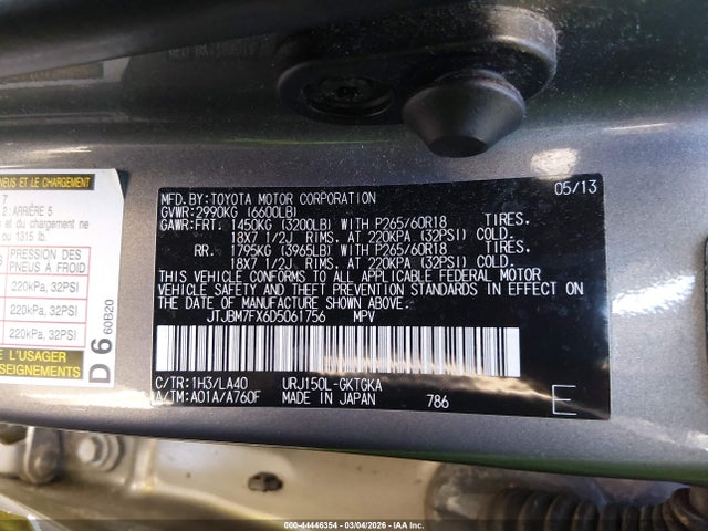 Aukcja sprzedaży 2013 Lexus Gx 460, vin: JTJBM7FX6D5061756, numer aukcji: 44446354
