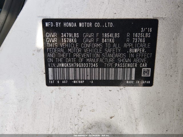 JHMGK5H79GX037345 Honda FIT EX