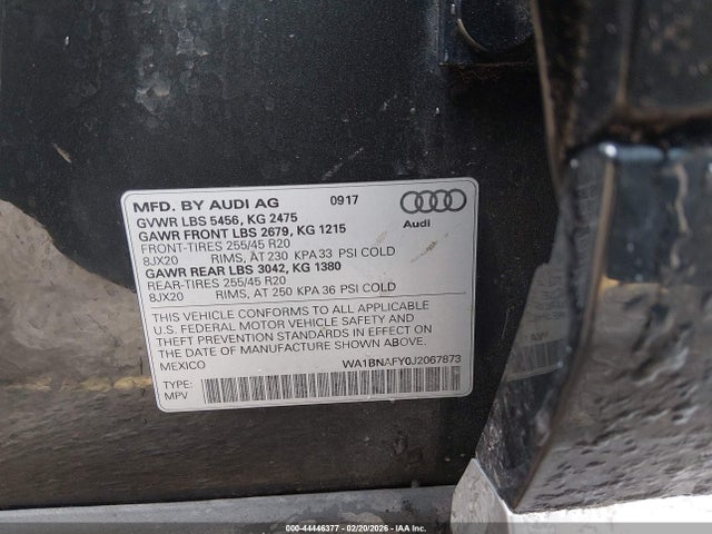 WA1BNAFY0J2067873 Audi Q5 2.0t Premium/2.0t Tech Premium