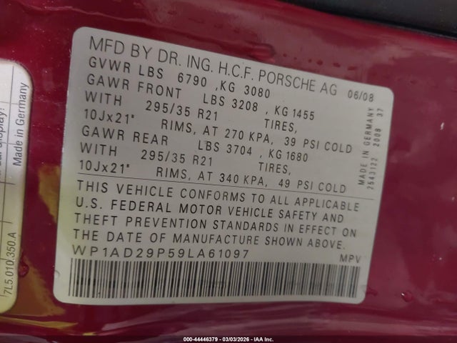 2009 PORSCHE CAYENNE WP1AD29P59LA61097 Photo 8