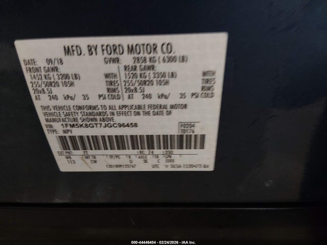1FM5K8GT7JGC96458 Ford EXPLORER SPORT