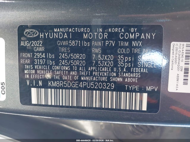 KM8R5DGE4PU520329 Hyundai Palisade Limited