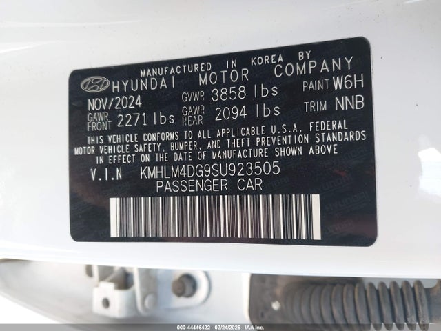 KMHLM4DG9SU923505 Hyundai Elantra Sel Sport