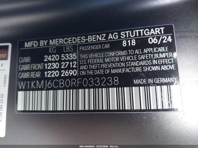 2024 Mercedes-benz Amg Cle 53 მანქანა იყიდება აუქციონზე, vin: W1KMJ6CB0RF033238, აუქციონის ნომერი: 44446424