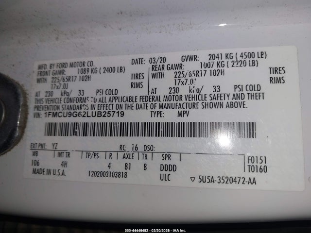 2020 FORD ESCAPE 1FMCU9G62LUB25719 Photo 8