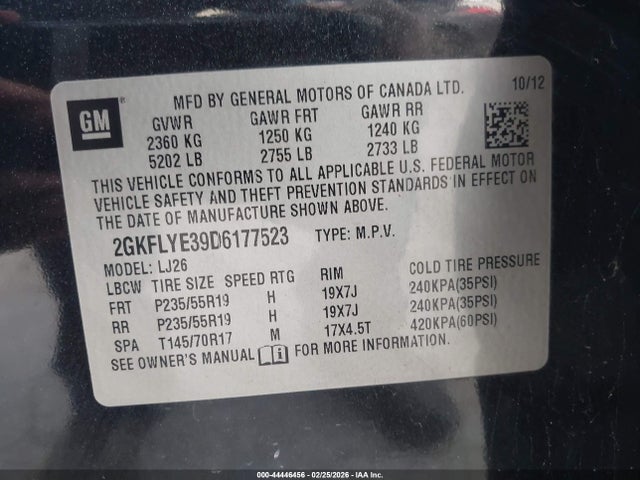 44446456 :رقم المزاد ، 2GKFLYE39D6177523 vin ، 2013 Gmc Terrain Denali مزاد بيع