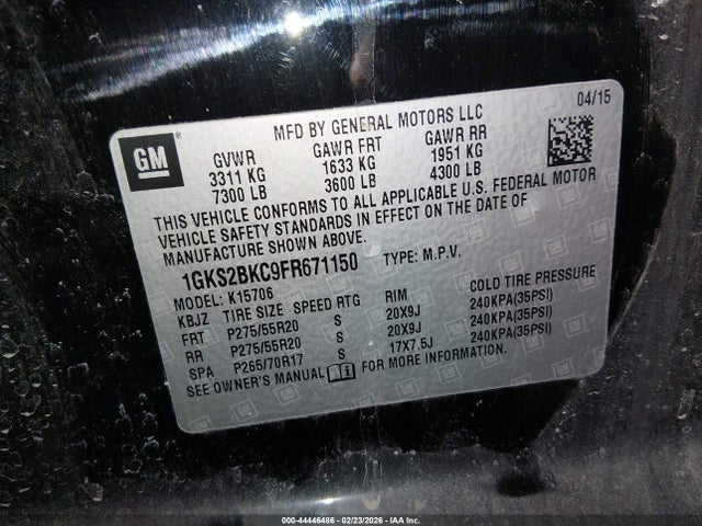 1GKS2BKC9FR671150 GMC YUKON SLT