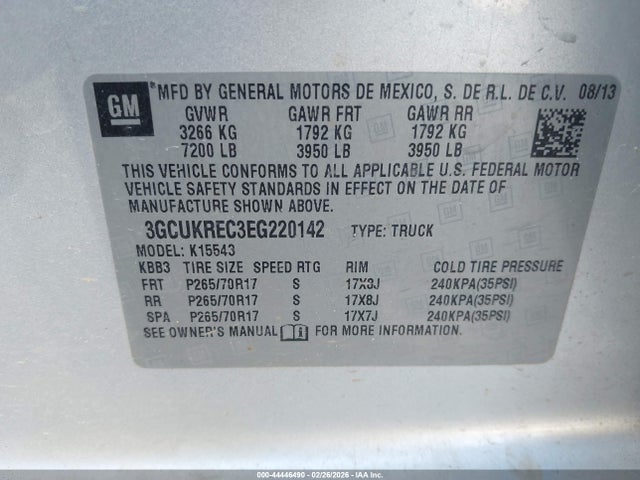 Продажа на аукционе авто 2014 Chevrolet Silverado 1500 2lt, vin: 3GCUKREC3EG220142, номер лота: 44446490